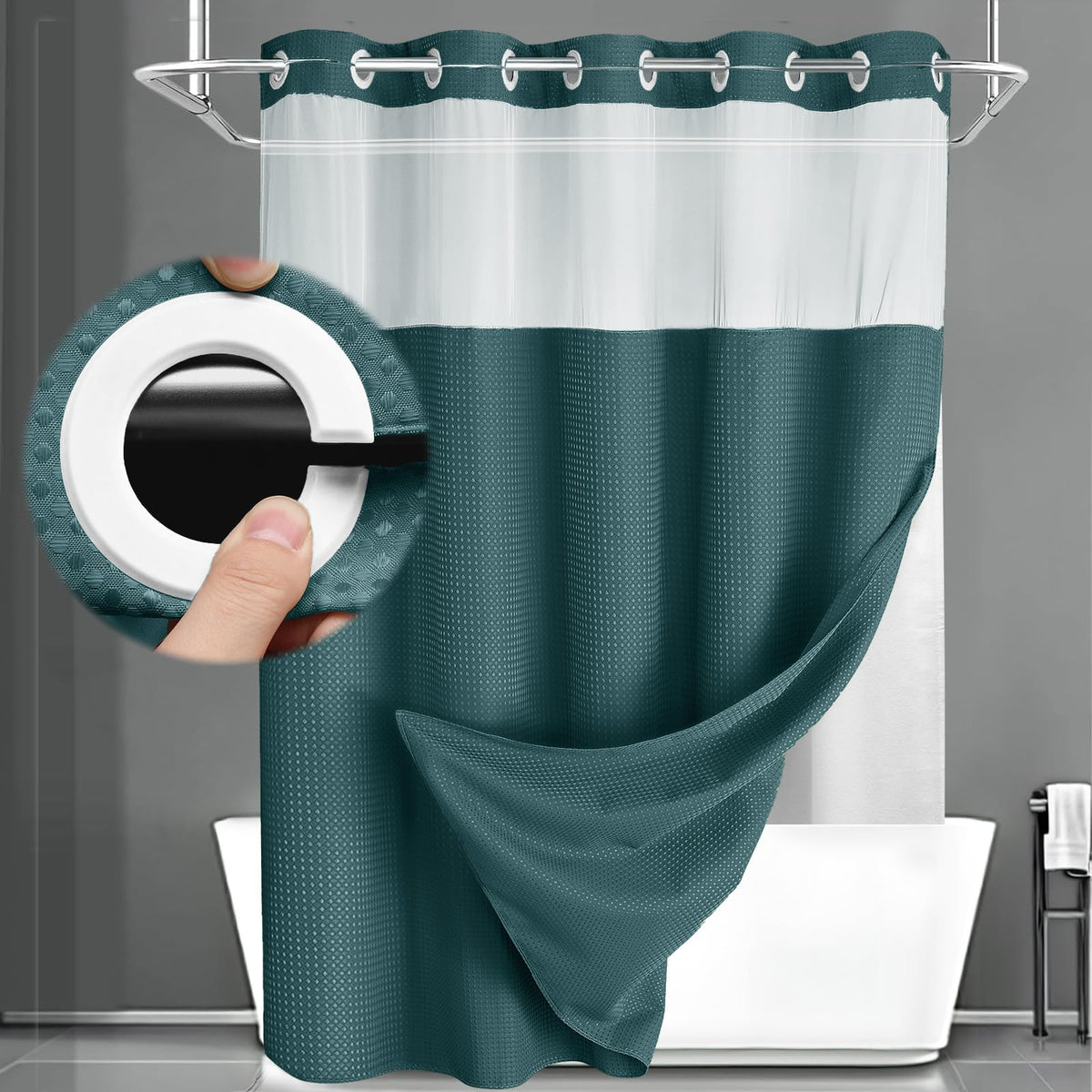 No Hook Shower Curtain with Liner Set Hotel Waffle Burgundy 72W X 75L