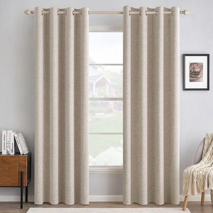 MIULEE 100% Blackout Linen Curtains for Bedroom 52x90 Inches Natural Beige