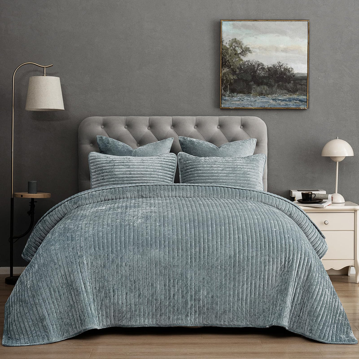 PHF Diamond Pattern Luxury Velvet Quilt Set Queen Size, Sand