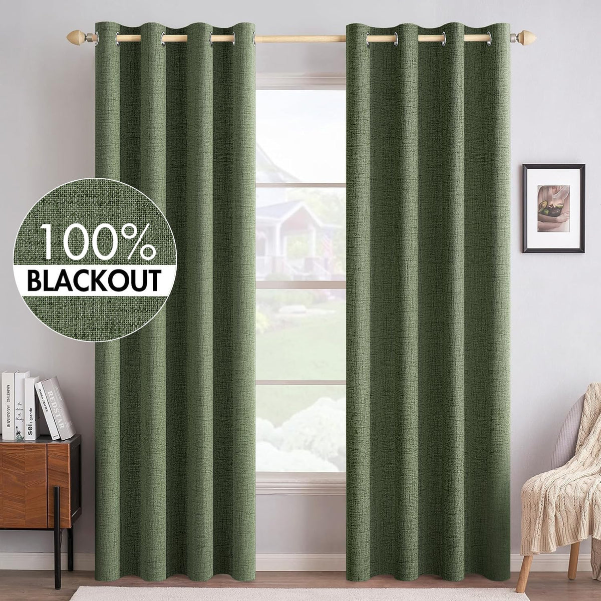 MIULEE 100% Blackout Linen Curtains for Bedroom 52x84 Inches Natural Beige