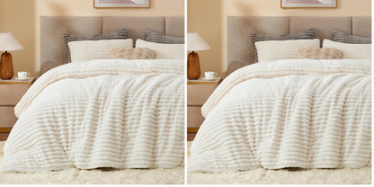 BEDELITE Fleece Full Comforter Set, Fluffy Bed Set, Cream White
