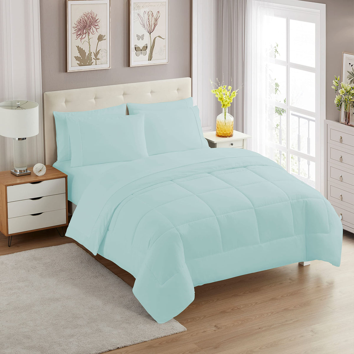 Full Size Comforter Set with Sheets - 7-Piece Bedding Collection - 1 Comforter, 1 Fitted Sheet, 1 Flat, 4 Pillowcases - Deep Pocket - Soft & Breathable Premium Quality - Ideal for All Seasons, Gray