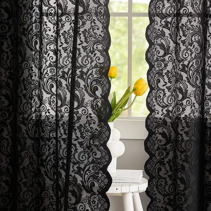 ALIGOGO Short White Lace Kitchen Curtains 36 Length 2 Panels W26 x L36 Inch