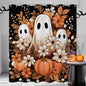 Halloween Shower Curtain, Black and White Funny Ghosts Icons Spooky Cute Halloween Bathroom Curtain Waterproof Fabric Machine Washable with Hooks, 72" Wx72 L