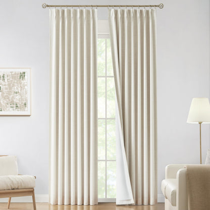Vision Home Natural Pinch Pleated Full Blackout Curtains Linen Blended Room Darkening Window Curtains 95 inch for Living Room Bedroom Thermal Insulated Pinch Pleat Drapes with Hooks 2 Panel 40"Wx95"L