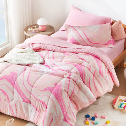 SLEEP ZONE Comforter Set Bed in A Bag, 7 Pieces Girls, Cattoon Pattern for Kids, Toddlers, Teens, Ultra Soft and Washable (Garden Secret,Full/Queen)