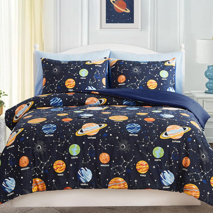 Twin Comforter Set for Boys-5 Pieces Ball Glow in the Dark Bedding Set