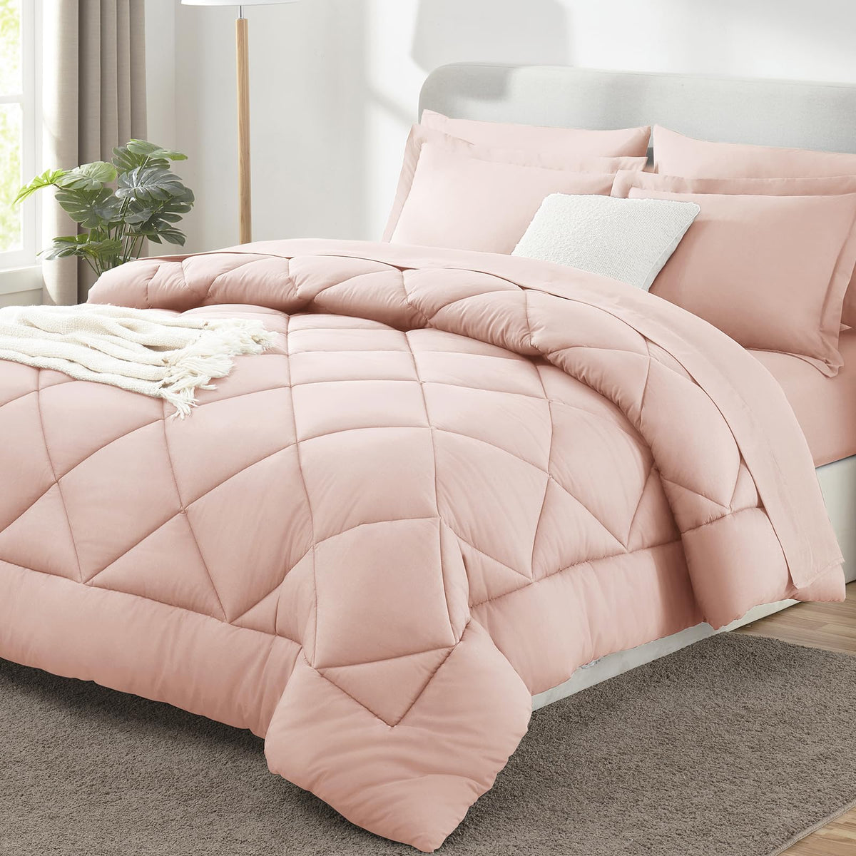 CozyLux Full Comforter Set 82"x86" Burgundy - 7 Piece Bed in a Bag