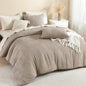 Litanika King Size Comforter Set, 3 Pieces Beige Tufted Boho Bedding Set