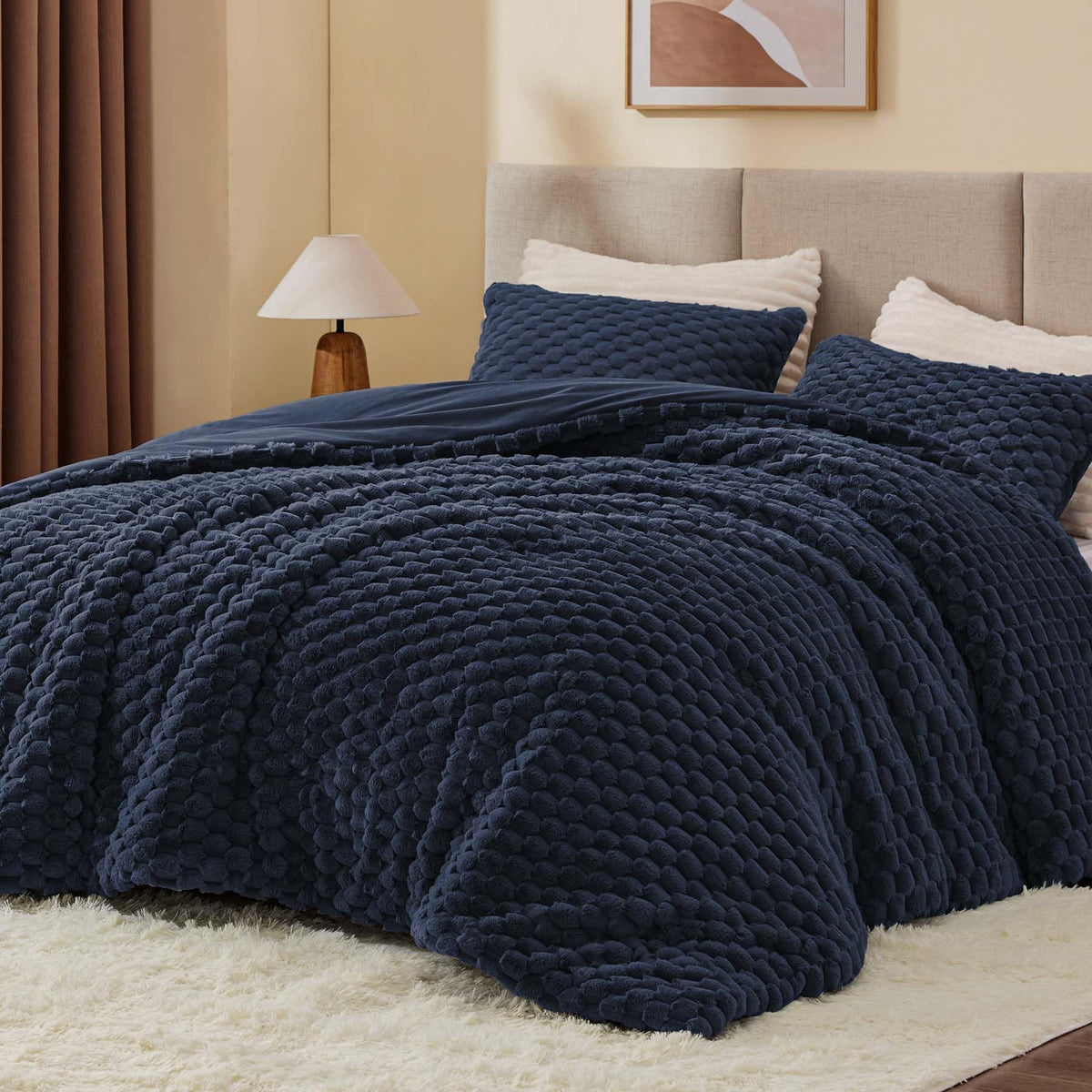 BEDELITE Fluffy Queen Comforter Set, Dark Grey Fleece Bed Set 3 Pieces