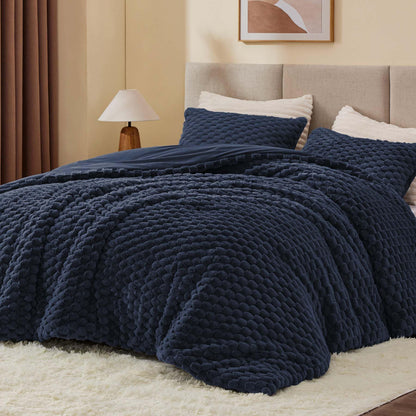 BEDELITE Fluffy Queen Comforter Set, Dark Grey Fleece Bed Set 3 Pieces