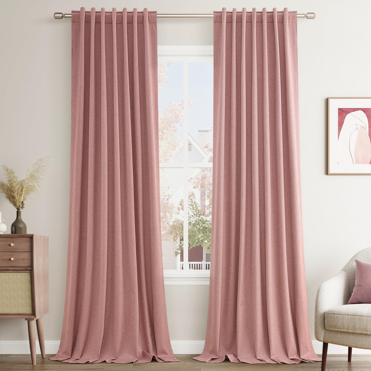 Guken Cream Linen Blackout Curtains 84 Inch Length 2 Panels Set for Living Room Bedroom Back Tab Thermal Insulated 100% Black Out Drapes Room Darkening Window Curtain Ivory Natural Beige