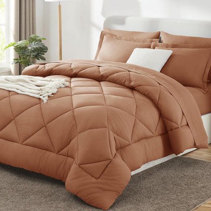 CozyLux Full Comforter Set 82"x86" Burgundy - 7 Piece Bed in a Bag