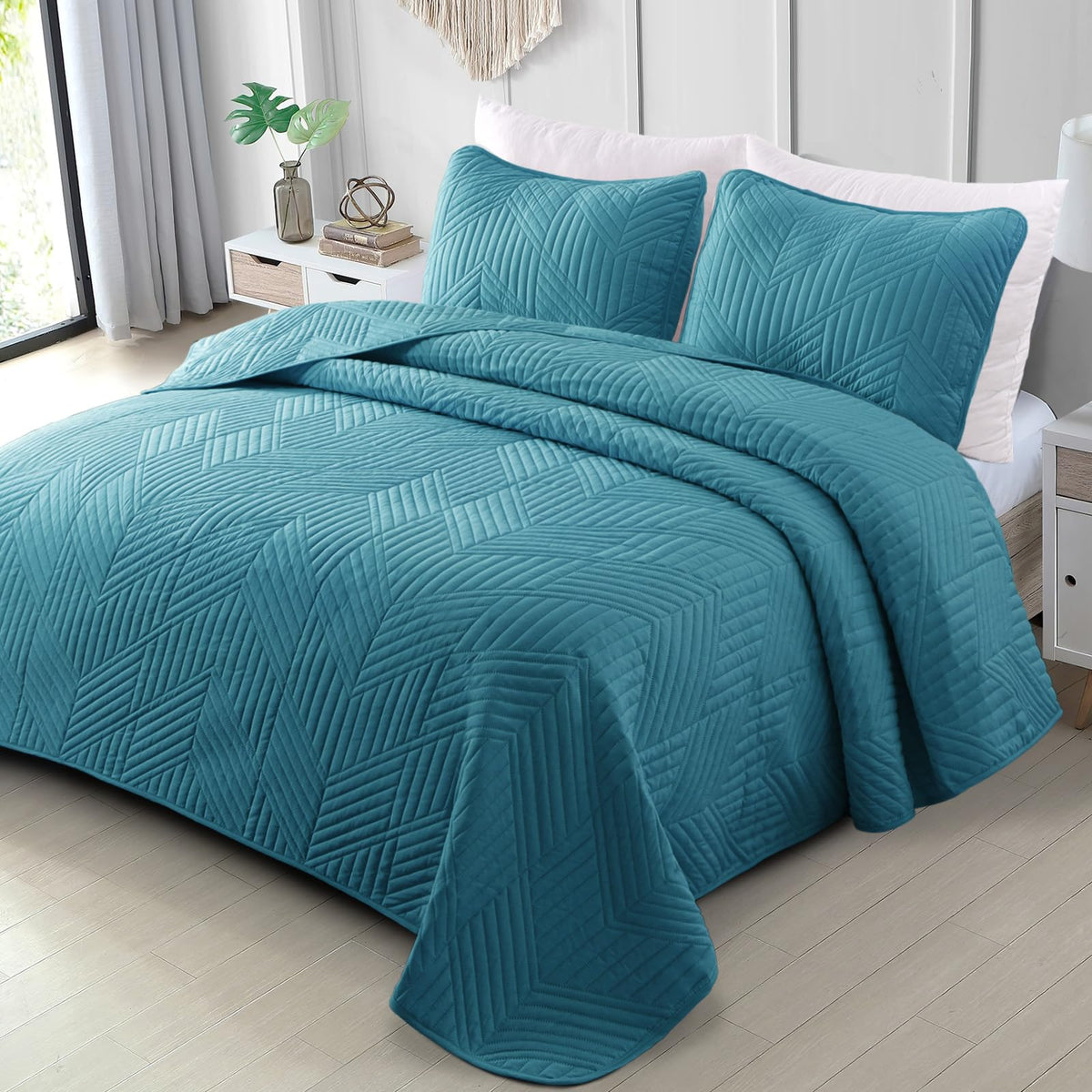 Exclusivo Mezcla Ultrasonic Full Queen Quilt Bedding Set, Beige Cream