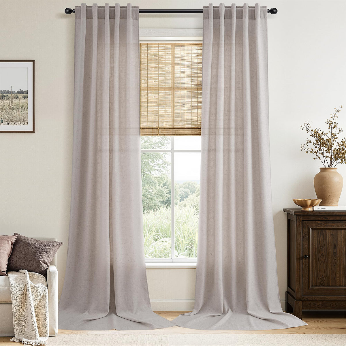 Nanspring Linen Kitchen Window Curtains Over Sink for Cafe 36x36 Inch Cream
