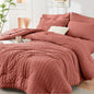 Queen Comforter Set - 7PCS Bed in a Bag, Seersucker Bedding Set, Beige