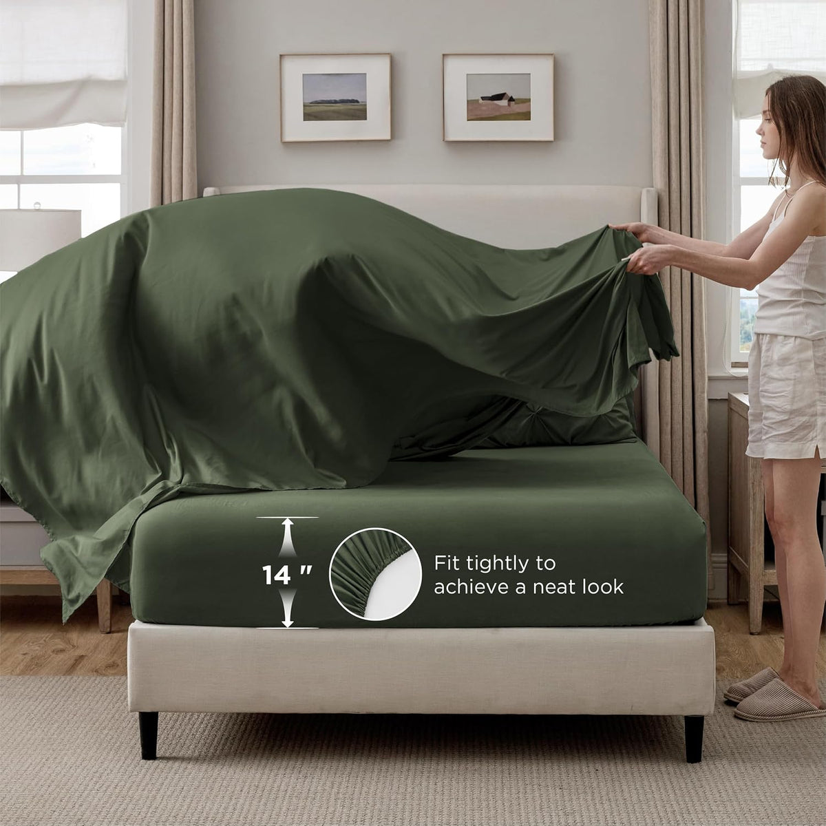 Bedsure 7-Piece King Size Comforter Set & Sheets, Olive Green King Bedding