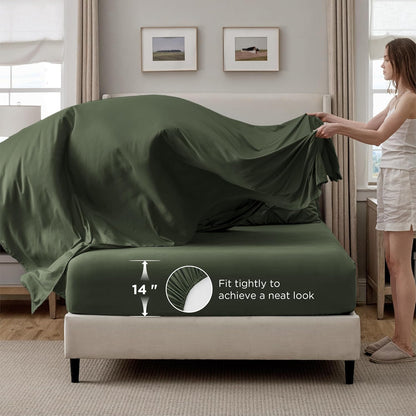 Bedsure 7-Piece King Size Comforter Set & Sheets, Olive Green King Bedding
