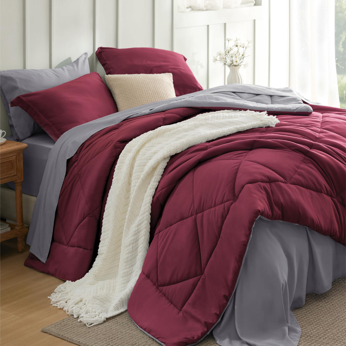 Bedsure Bed in a Bag Full Reversible Bed Set 7 Pieces Grey/Light Grey