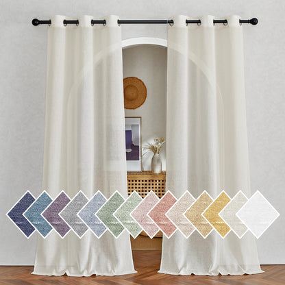 NICETOWN Semi Sheer Linen Ivory Curtains for Bedroom, W52xL84, 2 Panels
