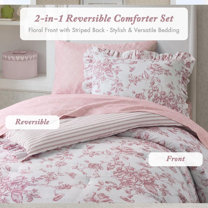 Madison Park Essentials Pink Floral Comforter Set with Sheets Twin XL,5pc