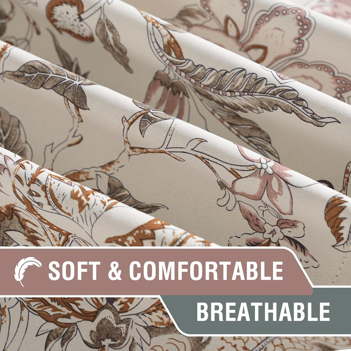 H.VERSAILTEX Blackout Curtain Valances for Kitchen Window/Living Room/Bathroom Privacy Added Rod Pocket Home Decoration Winow Valance, 52" W x 18" L, Floral in Sage and Brown