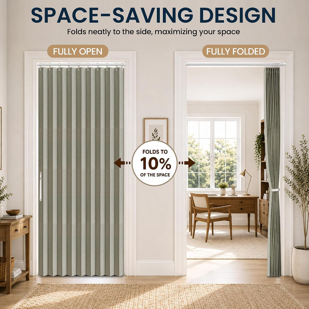 AJAZZ Blackout Accordion Door Magnetic Door Curtain Folding Closet Doors Curtain Invisible for Bedroom Room Living Room Doorway, Grey 42" W x 78" L, 1 Panel