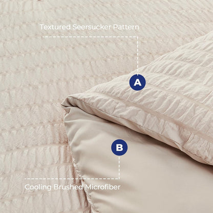Queen Comforter Set - 7PCS Bed in a Bag, Seersucker Bedding Set, Beige