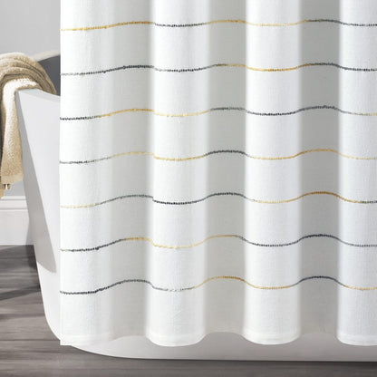 Lush Decor Ombre Stripe Yarn Dyed Cotton Shower Curtain, 72" W x 72" L, Navy & Multi - Fabric Shower Curtains - Striped Bathroom Curtain - Farmhouse & Coastal Decor