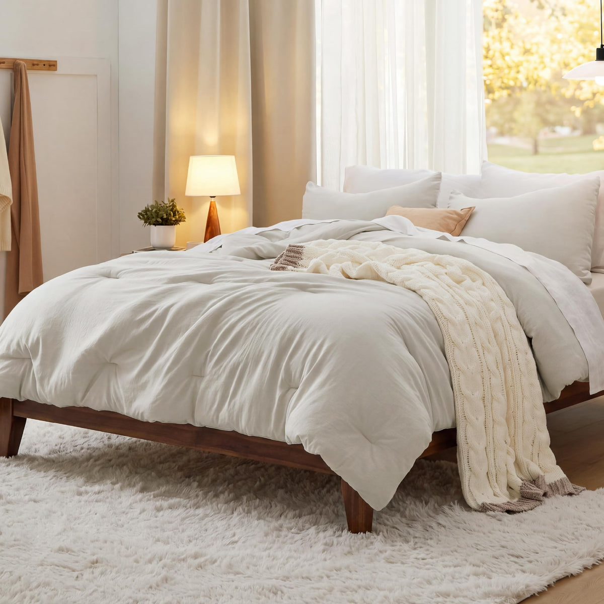 Bedsure King Comforter Set Prewashed Soft Bedding Set 3Pcs Beige 104"x90"