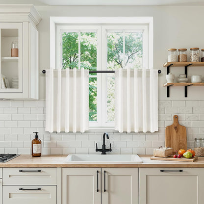 Nanspring Linen Kitchen Window Curtains Over Sink for Cafe 36x36 Inch Cream