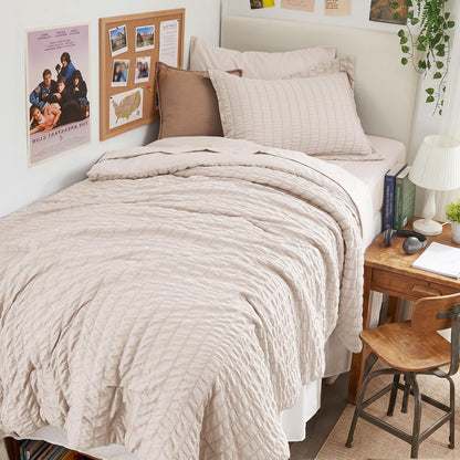 Queen Comforter Set - 7PCS Bed in a Bag, Seersucker Bedding Set, Dark Grey