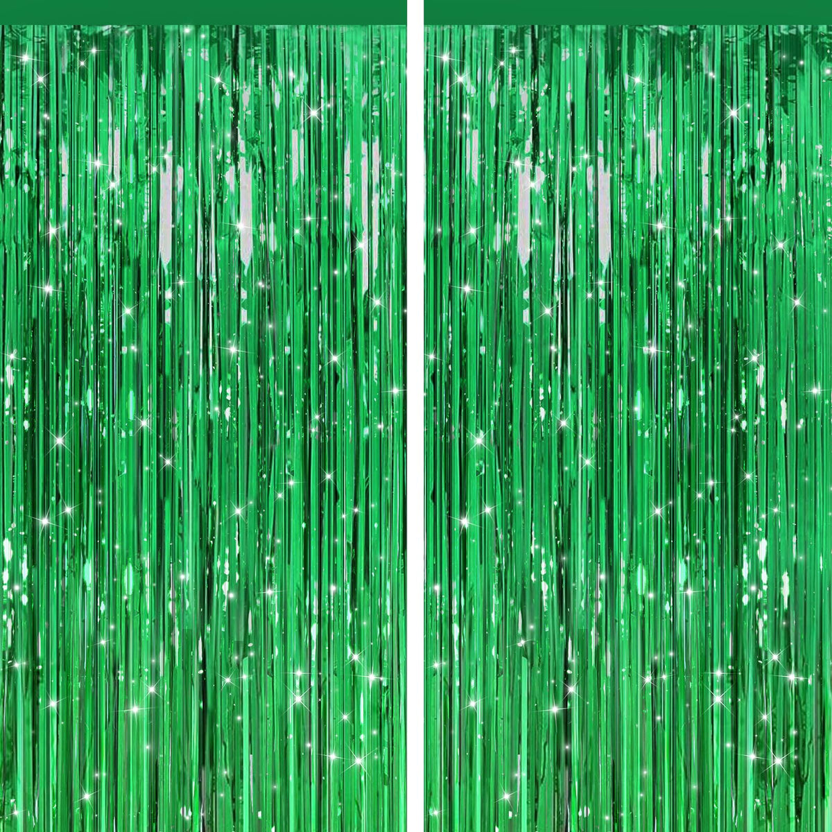 GCB 2Pack Black Metallic Tinsel Foil Fringe Curtain, Black Curtain Backdrop