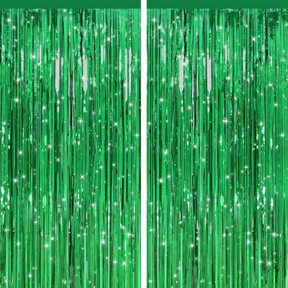 GCB 2Pack Black Metallic Tinsel Foil Fringe Curtain, Black Curtain Backdrop
