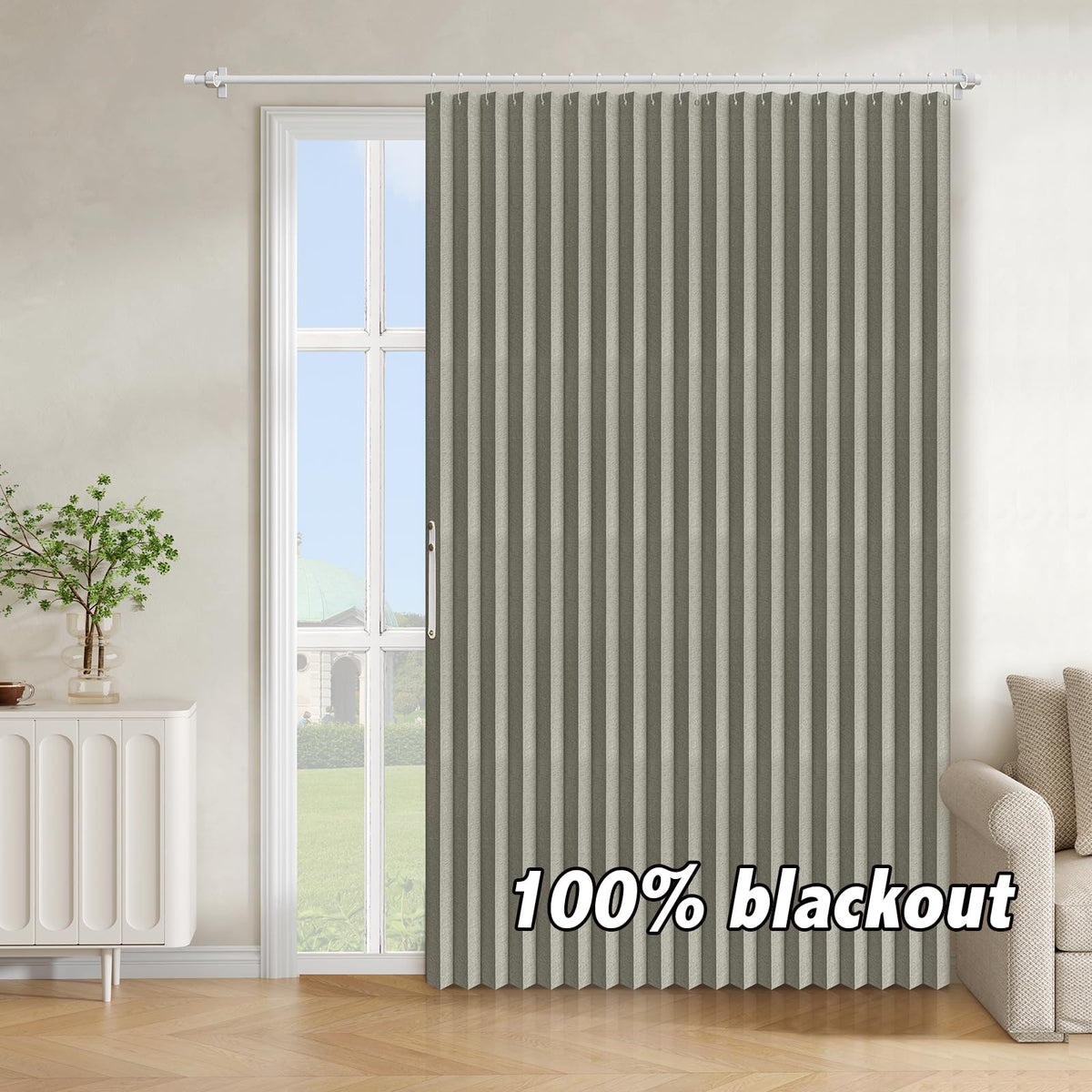 AJAZZ Blackout Accordion Door Magnetic Door Curtain Folding Closet Doors Curtain Invisible for Bedroom Room Living Room Doorway, Grey 42" W x 78" L, 1 Panel