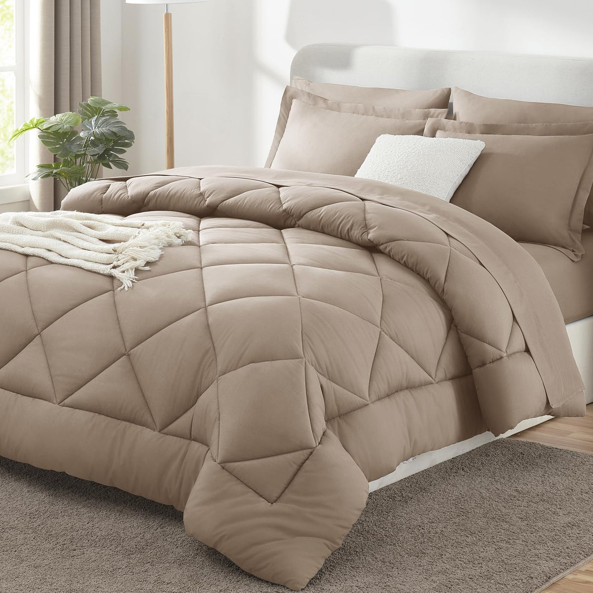 CozyLux Full Comforter Set 82"x86" Burgundy - 7 Piece Bed in a Bag