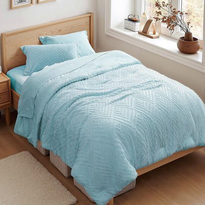 Zzlpp Queen Comforter Set 7 Piece, Beige Bed in a Bag Queen Bedding Sets