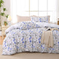 MUXHOMO Duvet Cover King Size, 3-Piece Floral Grey-Blue Bedding Set