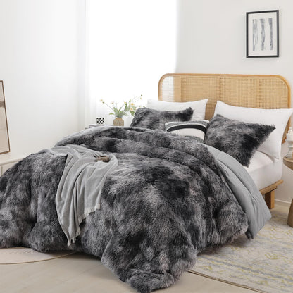 Smoofy Fluffy Queen Comforter Set, Faux Fur Pink Comforter Set 3 Pcs