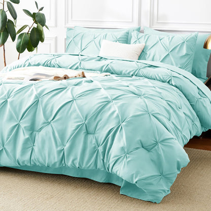 CozyLux Queen Comforter Set Black, 7 Pieces Pintuck Bed in a Bag