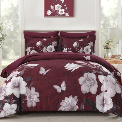DHSFKBE Floral Comforter Set Queen Size,7 Piece Orange Bed in a Bag, Elegant Flower Pattern Comforter Set with Sheet, Soft Microfiber Complete Bedding Sets for All Season