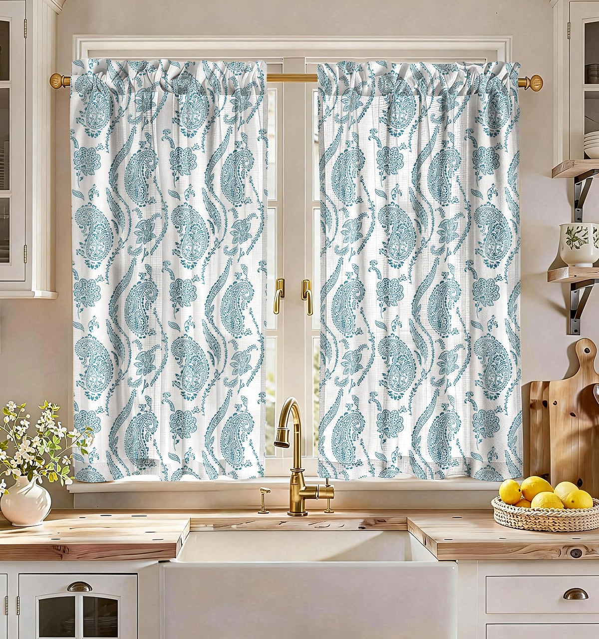 Miss Adola 36 Inch Length Kitchen Tier Curtains Pumpkin Leaf Cafe Curtains