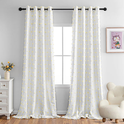MYSKY HOME Kids Blackout Curtains for Boys Bedroom 84 Inch Long 100% Light Blocking Cute Curtains for Playing Room 2 Panels Grommet Nursery Drapes with Rainbow Pom Pom Sheer 2 Layered 50W x 84L
