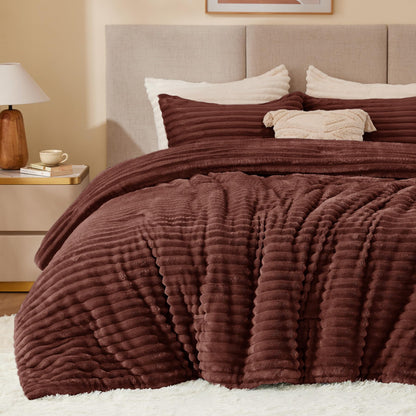 BEDELITE Fleece Queen Comforter Set, Fluffy Bed Set, Pink