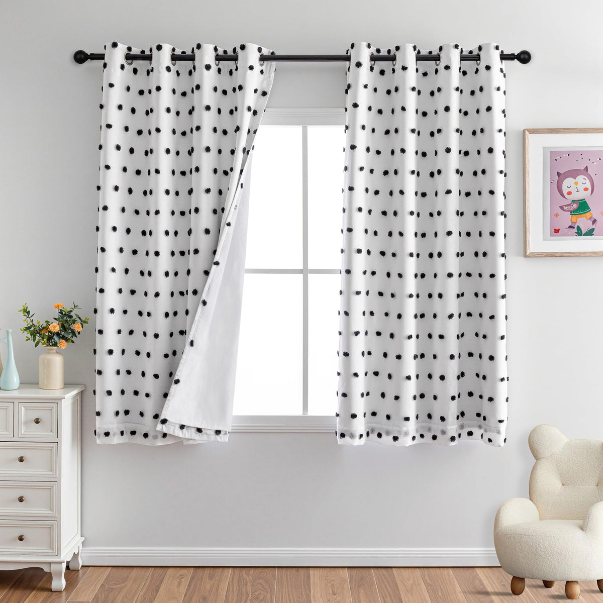 MYSKY HOME Kids Blackout Curtains for Boys Bedroom 84 Inch Long 100% Light Blocking Cute Curtains for Playing Room 2 Panels Grommet Nursery Drapes with Rainbow Pom Pom Sheer 2 Layered 50W x 84L