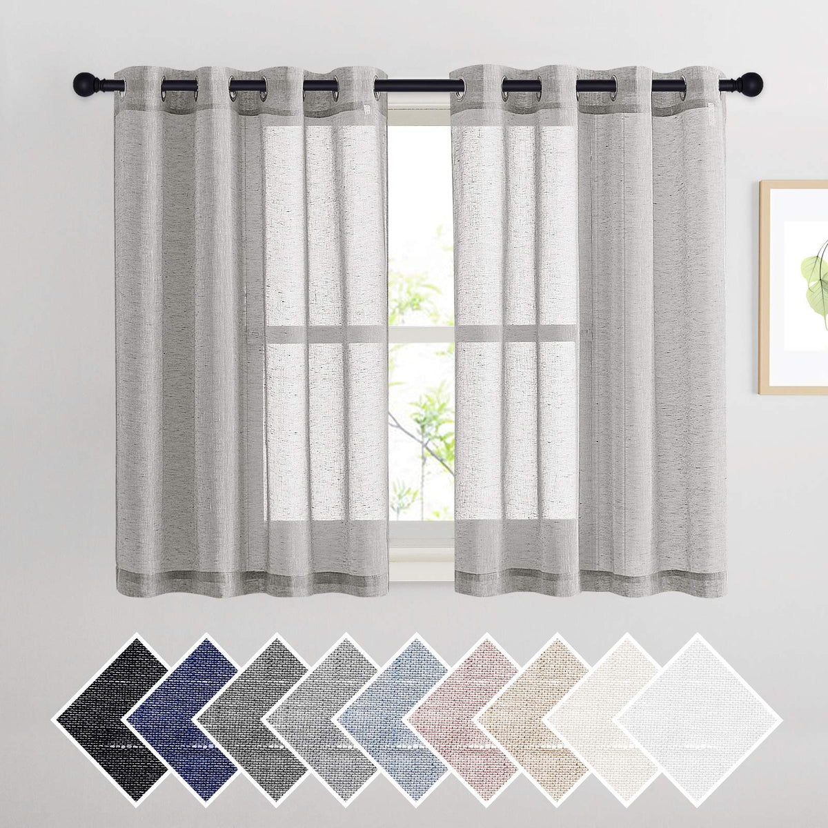 NICETOWN Semi Sheer Linen Ivory Curtains for Bedroom, W52xL84, 2 Panels
