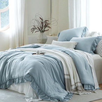 Sage Green Ruffle 3 Pieces Comforter Queen Shabby Chic Bedding