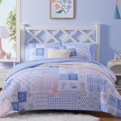 Twin XL Comforter Set for Girls Colorful Checkered Bed in a Bag 5 Pieces