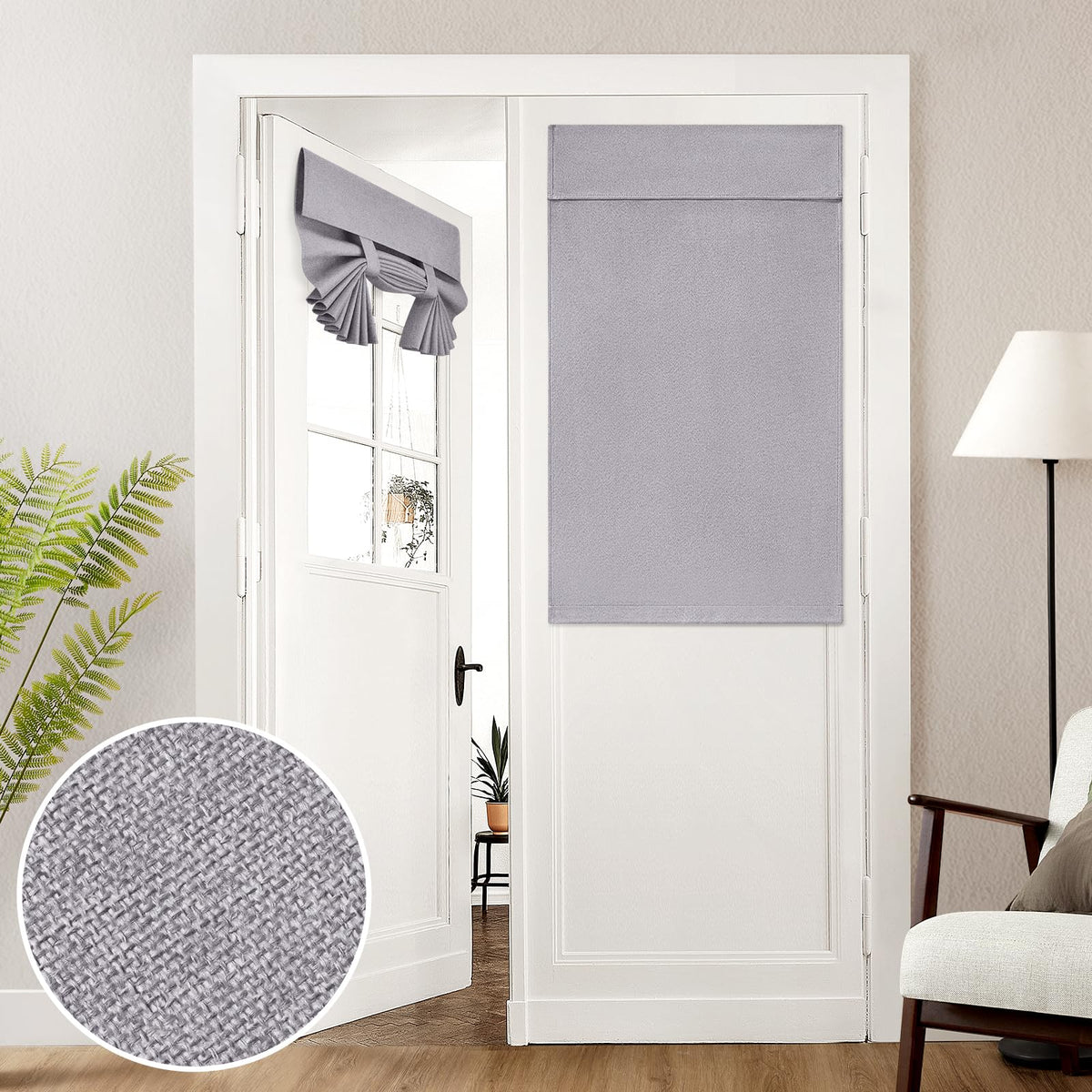 HOMEIDEAS 100% Blackout Linen Door Curtains for French Door 26x68 Inch