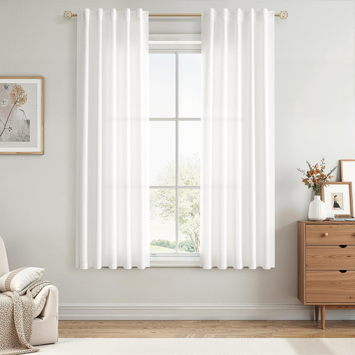 Nanspring Linen Kitchen Window Curtains Over Sink for Cafe 36x36 Inch Cream